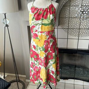 Loft yellow white pink floral silk halter dress size 6